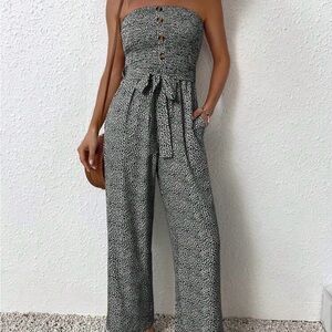Women's Strapless Jumpsuit - Black and White